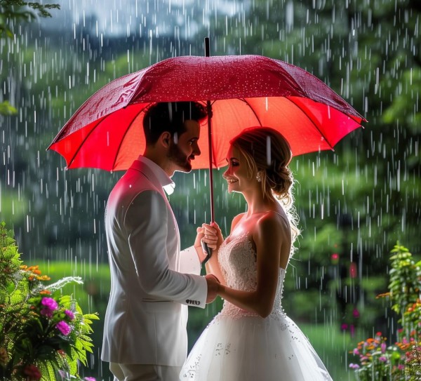 雨中伞下，甜蜜誓言见证浪漫婚典